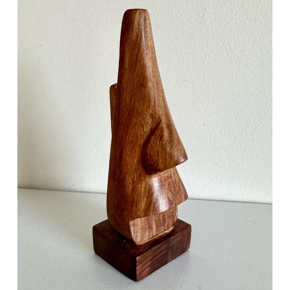 Hand Carved Wood Moai Eyeglass Holder | Easter Island Statue MCM Desk Art